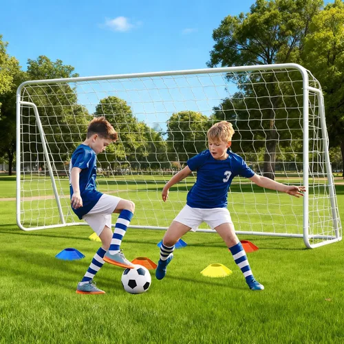 Miniatura 12 de NAIZEA Porterías de fútbol – 24x8/21x7/18x7/12x6/16x7/10x6/8x6/6x4 pies para patio trasero – Portería de fútbol de metal para jóvenes adultos