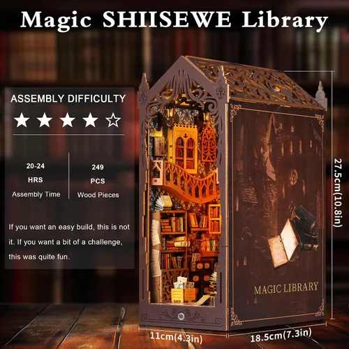 Miniatura 2 de Kit de rincón de libros, kit de casa en miniatura para adultos, adolescentes y principiantes, rompecabezas de madera 3D de biblioteca mágica