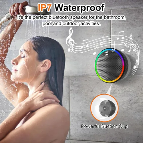 Miniatura 5 de Altavoz de ducha Bluetooth, altavoz inalámbrico portátil, ventosa, altavoz Bluetooth con luces RGB, sonido HD de 360°, compatible con tarjeta TF
