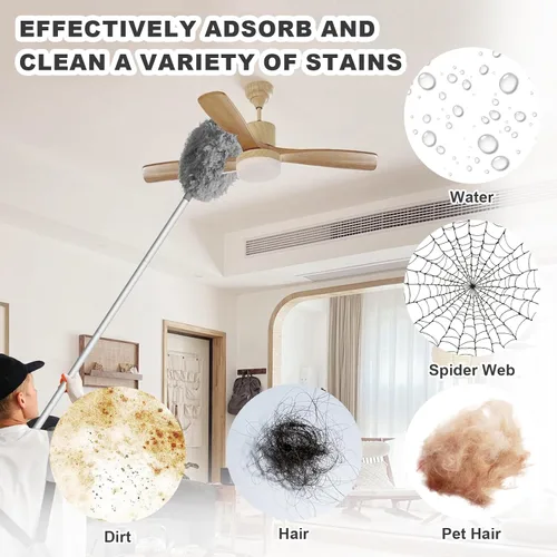 Miniatura 5 de Storystore Plumero para ventilador de techo con poste de extensión, ajustable de 13 a 49.7 pulgadas, limpiador de aspas de ventilador removible