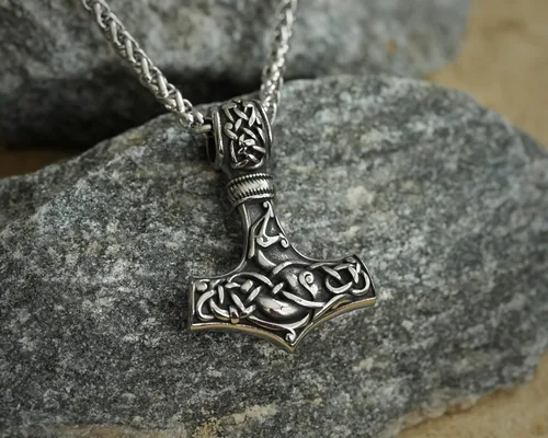 Miniatura 43 de Viking Thors Hammer Necklace Pendant - Vegvisir Aegishjalmur Helm of Awe Raven Huginn Muninn Pendant Necklace Amulet Talisman - Thor Necklace