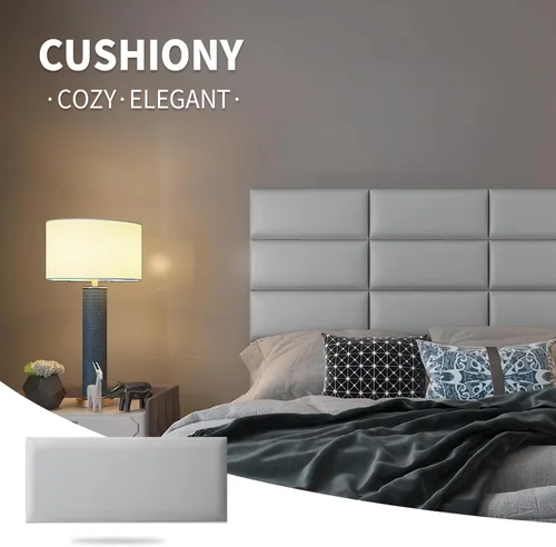 Miniatura 3 de Art3d - Cabeceras para cama matrimonial y Queen en color gris, cabeceros tapizados, insonorizados, paneles 3D despegar y pegar para pared, paquete