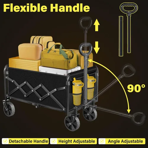 Miniatura 9 de Carrito de Vagones Plegable, Carrito de Vagón Plegable de 360 LBS con Ruedas, Vagón Utilitario Plegable Portátil Todo Terreno para Compras Camping