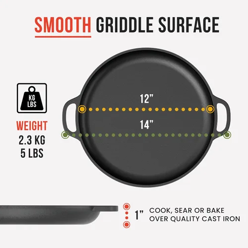 Miniatura 2 de Sartén de hierro fundido para pizza Chef Pomodoro, sartén de hierro fundido pre-sazonada de 12 pulgadas con asas, sartén dosa para dosa Tawa Roti