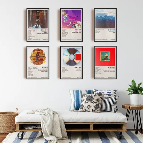 Miniatura 4 de ManRule Juego de pósteres de Kanye West de 6 piezas, pósteres de portada de álbum, pósteres de música de 8 por 12 pulgadas, arte de pared de lienzo