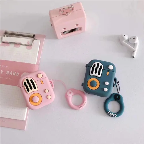 Miniatura 5 de Funda 3D de radio retro compatible con AirPods 2 y 1, divertida funda Kawaii de silicona de dibujos animados para AirPod 1/2