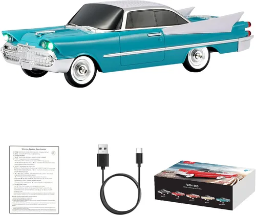 Miniatura 13 de WSTER WS-1965 Replica altavoz Bluetooth – Diseño retro de cohete coche, sonido HD, TWS, luces LED de fiesta, radio FM, reproducción USB/TF, Beige