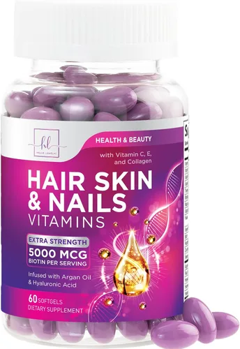 Vitaminas para el cabello para mujeres para el crecimiento del cabello, suplemento con infusión de argán con colágeno, biotina y ácido hialurónico,