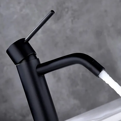 Miniatura 4 de Grifo de Baño Negro Mate de Un Solo Orificio, JXMMP Grifos de Lavabo de Baño de Una Sola Manija con Desagüe Pop Up y Placa de Cubierta de 6 Pulgadas