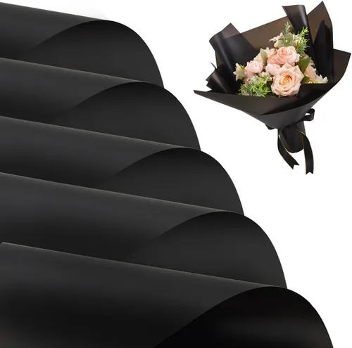 BEISHIDA 40 PCS Papel de Envolver Floral Negro - Papel de Envolver Flores Mate Impermeable Ramo para Suministros de Floristería, Manualidades DIY,