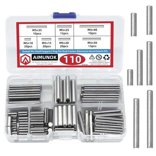 Juego de 110 clavijas de soporte para estante, pasadores de acero inoxidable, juego surtido de elementos de sujeción M5 x 10/15/20/25/30/35/1.575