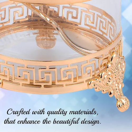 Miniatura 5 de Matashi Azucarero chapado en oro rosa, plato de miel, cuenco de cristal con diseño contemporáneo con cuchara tachonada de cristal, día de la madre