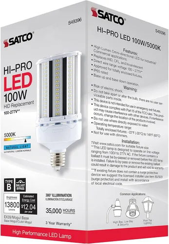 Miniatura 8 de Satco S49396 Corncob LED HID Bombilla de repuesto EX39 Mogul Base Extendida, 100 W, 5000 K