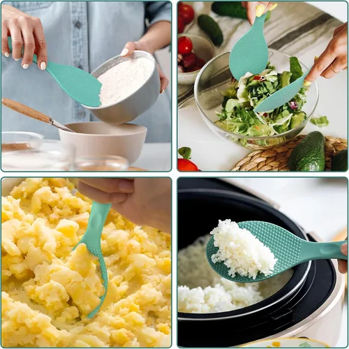 Miniatura 6 de FireKylin Cuchara de arroz de silicona con paleta antiadherente y soporte, cuchara para olla arrocera resistente al calor, cuchara para servir