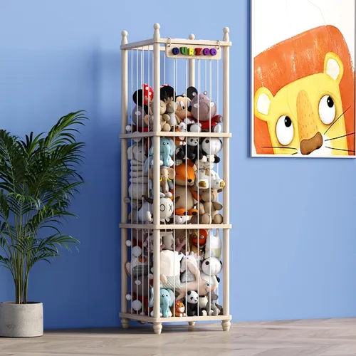 Organizador de Almacenamiento de Juguetes de Madera para Animales de Peluche, Diseño Mejorado de Puf Hamaca de Animales de Peluche Red de Peluches,