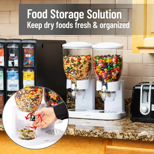 Miniatura 6 de Mind Reader Dispensador doble de alimentos secos, 2 recipientes de encimera de 3.5 L para cereales, granola, dulces, arroz y granos de café