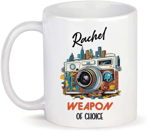 Miniatura 12 de Taza personalizada con texto en inglés "Me gusta destellar", taza de té de cerámica con cámara colorida personalizada con nombre, tazas de café