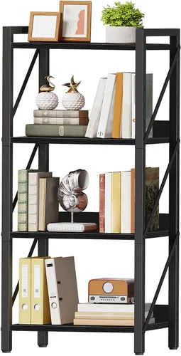 Miniatura 18 de HOOBRO Estantería, Librero Industrial de 3 Niveles, Estante de Libros Organizador de Almacenamiento, Estantería Pequeña con Marco de Metal para Sala