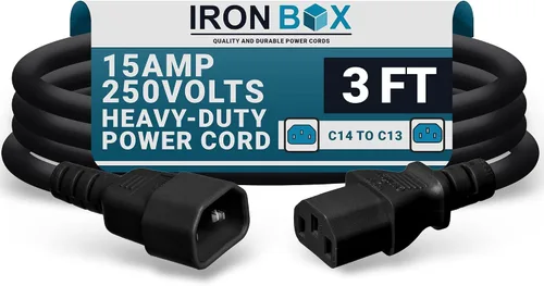 Miniatura 35 de IronBox Electric - Cable de Alimentación C14 a C13 de Servicio Pesado, 15A, 250V, Cable de Extensión para Computadora 14/3 AWG - Cables