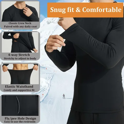 Miniatura 4 de LNFINTDO Ropa interior térmica para hombre, pantalones largos con forro polar, ropa interior larga cálida para invierno, capa base, pantalones