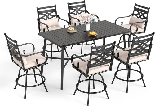 Miniatura 10 de Sophia & William Juego de bar de patio de 5 piezas, juego de comedor alto para patio con 4 taburetes giratorios y 1 mesa de bar rectangular, muebles