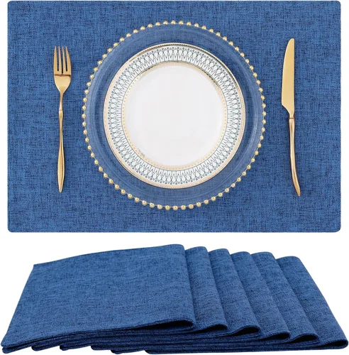 Miniatura 27 de homing - Juego de 4 manteles individuales de algodón y lino, manteles de tela lavables para mesa de comedor de estilo rústico para interiores y Negro