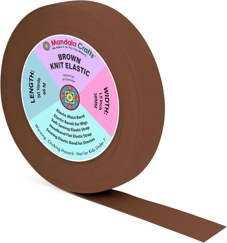 Miniatura 60 de Mandala Crafts Carrete de bandas elásticas anchas de 1/2 pulgada color beige para cinturas de pantalones, costura y manualidades DIY, 88 yardas