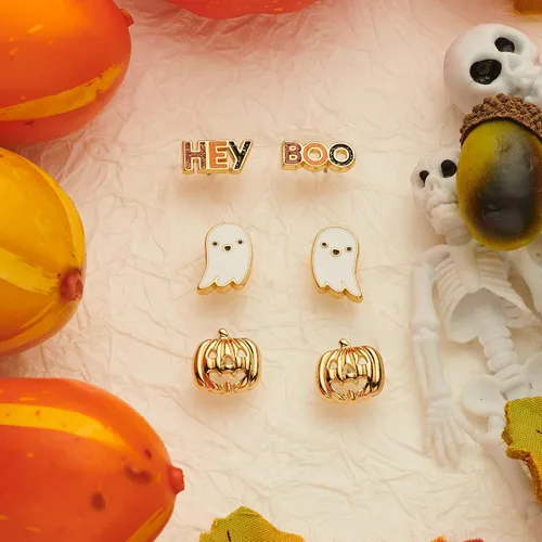 Miniatura 5 de LILIE&WHITE Aretes de Halloween para mujer, con sombrero de bruja, aretes colgantes de calabaza, aretes de gato negro, aretes de calavera, aretes