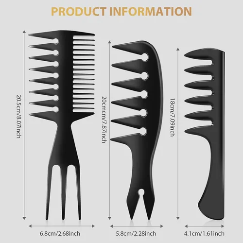 Miniatura 6 de DUAIU Juego de 3 peines para peinar el cabello para hombres, con accesorios de peluquero 3 en 1, peine con forma de hueso de cola de pez, peine