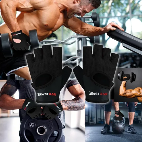Miniatura 5 de BEAST RAGE Guantes de entrenamiento para hombres y mujeres, guantes de gimnasio sin dedos con protección de la palma, transpirables y ligeros