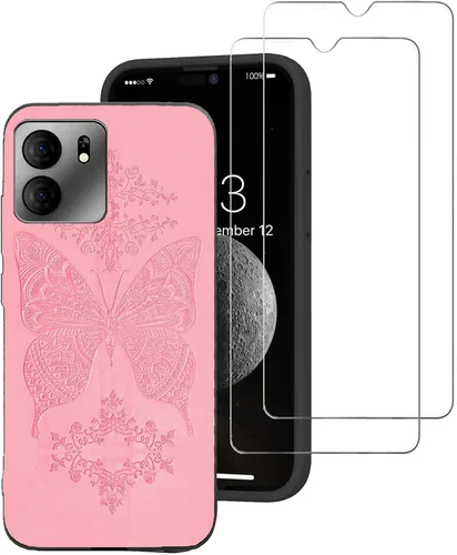 Funda para Tracfone BLU View 5 (2 unidades) – Protector de cuerpo completo de TPU suave con protector de pantalla – Flor mariposa rosa