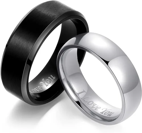 Adreamz His Queen Her King - Anillos de promesa a juego para parejas, anillos de boda con corona láser y circonita cúbica de acero inoxidable,