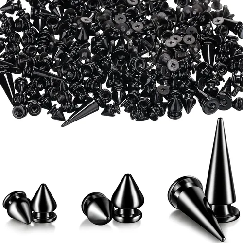 170 piezas de múltiples tamaños de tachuelas cónicas con tornillo trasero, remaches grandes, medianos y pequeños, tachuelas de metal con picos para
