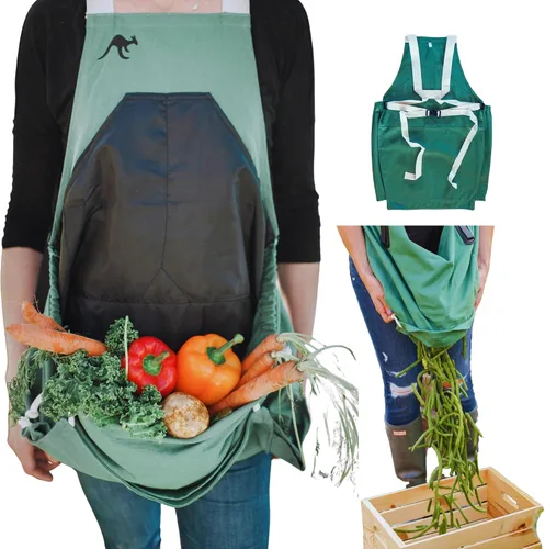 Miniatura 9 de Roo - Delantal de jardinería con bolsillos y cosecha, bolsa de recogida, ajustable, resistente al agua, lavable, lona de algodón