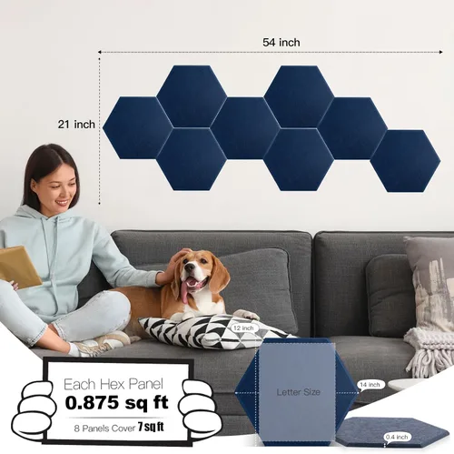 Miniatura 2 de Mollywell Paneles acústicos hexagonales, de alta densidad, insonorización, azulejos decorativos de fieltro para pared, reducción de ruido