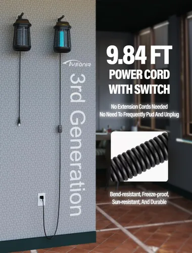 Miniatura 4 de Bug Zapper 4200 V para exteriores e interiores, cable de alimentación de 9.84 pies con interruptor, exterminadores eléctricos impermeables