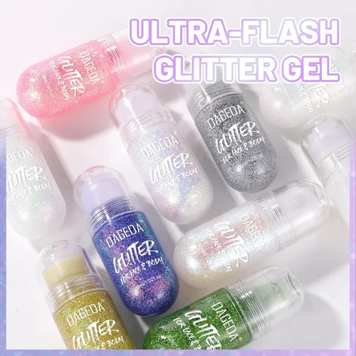 Miniatura 6 de DAGEDA Gel de purpurina corporal, purpurina facial enrollable para maquillaje de sirena, accesorios para festivales, rave, gel holográfico