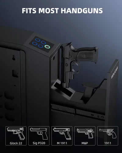 Miniatura 4 de Caja fuerte biométrica para pistola de mano con huellas dactilares, acceso rápido de 3 formas deslizante, caja fuerte para pistola, caja