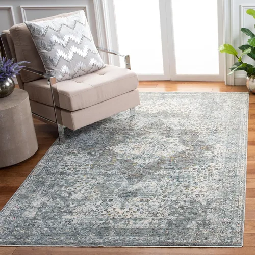 Miniatura 10 de SAFAVIEH Winston Collection - Alfombra de pasillo, 2 pies 2 pulgadas x 8 pies, color azul y crema, diseño envejecido, no desprende pelusa y de fácil