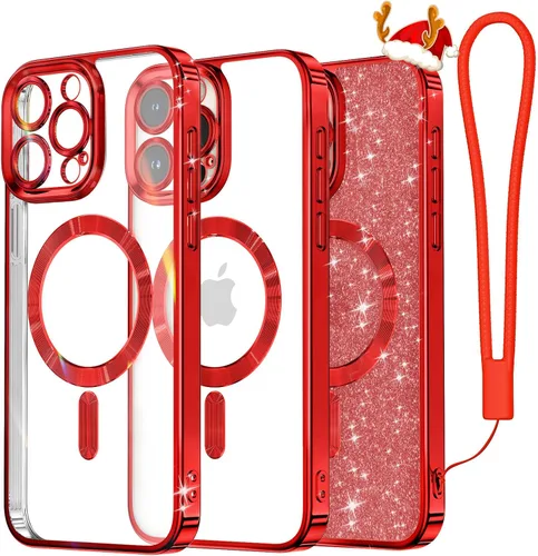 Miniatura 43 de Meifigno Candy Mag Series - Funda diseñada para iPhone 15 Pro, compatible con MagSafe, tarjeta con purpurina y correa de muñeca, protección completa