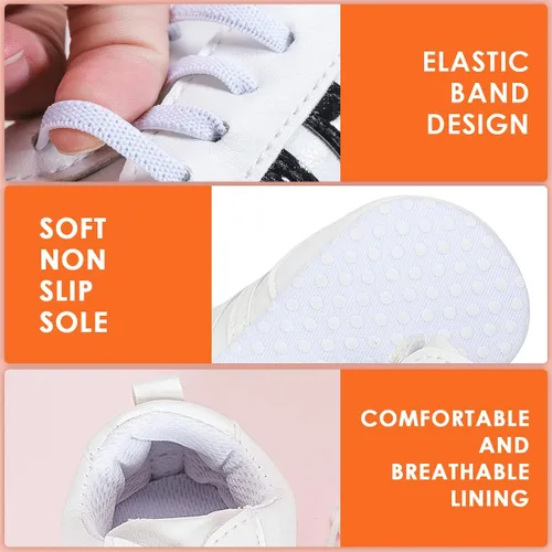 Miniatura 4 de KIDSUN Zapatos deportivos de cuero para bebés y niñas con suela suave antideslizante para recién nacidos zapatos casuales para primer caminante