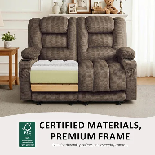 Miniatura 6 de MCombo PR648SET - Sofá reclinable eléctrico de gravedad cero de 55.9 pulgadas con masaje de calor y vibración, sofá biplaza reclinable con puertos