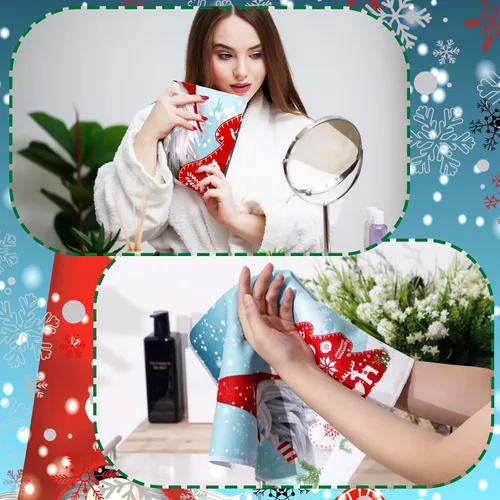 Miniatura 4 de Preboun Juego de 3 toallas de baño navideñas de gnomo, toallas de mano con árbol de Navidad, toallas de baño con copos de nieve de invierno, toallas