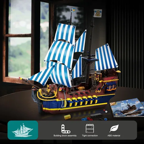 Miniatura 5 de YESHIN Kit de bloques de construcción modelo de barco piratas, MOC Sailboat Model Construction Set to Build, regalo para entusiastas