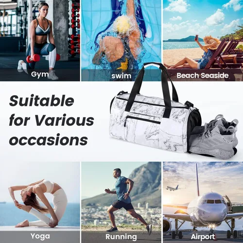 Miniatura 7 de Bolsa de gimnasio grande para mujer con compartimento para zapatos, bolsa deportiva de 40 L para hombres con bolsillo húmedo, bolsa de lona ligera