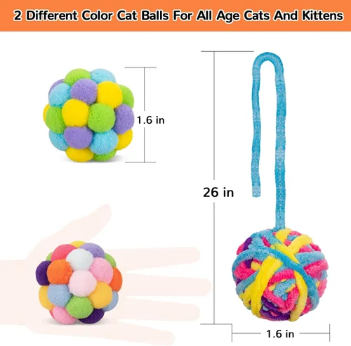 Miniatura 5 de Retro Shaw Pelotas de juguete para gatos, 6 bolas de hilo de lana para gatos con campanas en el interior, juguetes interactivos para gatos