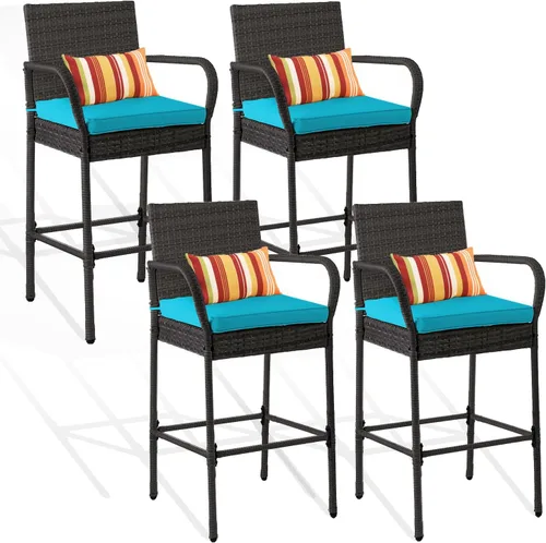 Sundale Outdoor Juego de 4 taburetes de bar de mimbre, taburetes de bar de ratán de 30 pulgadas de altura de asiento con respaldo, silla alta de