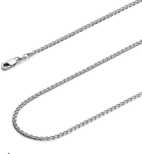 Miniatura 9 de The World Jewelry Center 14k REAL Yellow/White/Rose Gold Solid 2mm, 1.7mm, 1.5mm, 1.2mm Flat Open wheat Chain Necklace with Lobster Claw Clasp