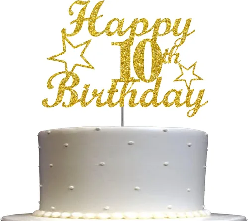 Decoración para tarta de cumpleaños número 10 con purpurina dorada, ideas de decoración de fiesta, calidad premium, purpurina resistente de doble