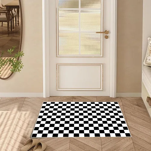 Miniatura 7 de Alfombra a cuadros de 2 x 3 pies, alfombra negra y blanca moderna para entrada interior, alfombra pequeña lavable a cuadros para baño, alfombra